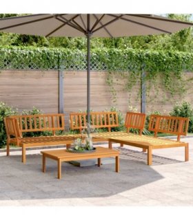 vidaXL Pallet Sofa Set | Brown | Solid acacia wood | Modular | Garden Sofa — Colour: Natural, Model: middle + 2x corner + table