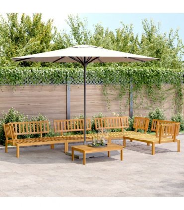 vidaXL Pallet Sofa Set | Natural wood | Solid acacia wood | Medium | Modular — Model: 3x corner + middle + table