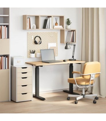 vidaXL Desk with Storage Black and Natural 120 x 60 cm Solid Oak Wood