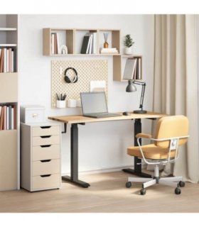 vidaXL Desk with Storage Black and Natural 140 x 60 cm Solid Oak Wood