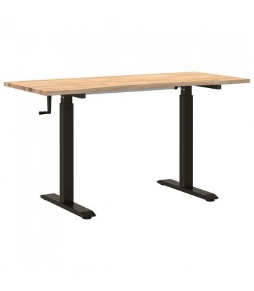 vidaXL Desk with Storage Black and Natural 140 x 60 cm Solid Oak Wood