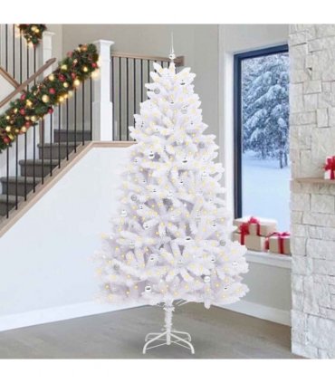 vidaXL Artificial Hinged Christmas Tree White 270 cm PVC and Steel — Colour: Silver