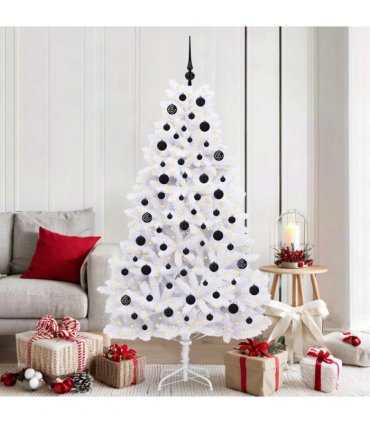vidaXL Artificial Hinged Christmas Tree White 180 cm PVC and Steel — Colour: Black