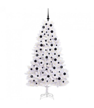 vidaXL Artificial Hinged Christmas Tree White 180 cm PVC and Steel — Colour: Black