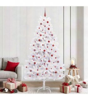 vidaXL Artificial Hinged Christmas Tree White 240 cm PVC and Steel — Colour: Red