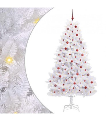 vidaXL Artificial Hinged Christmas Tree White 240 cm PVC and Steel — Colour: Red