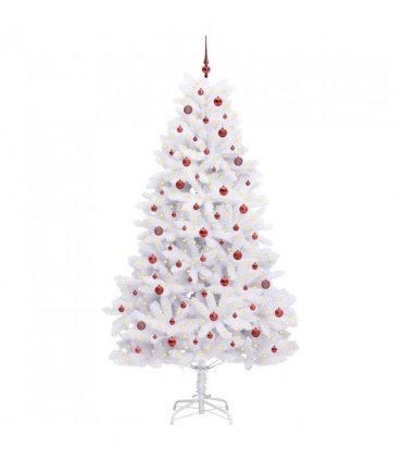 vidaXL Artificial Hinged Christmas Tree White 240 cm PVC and Steel — Colour: Red