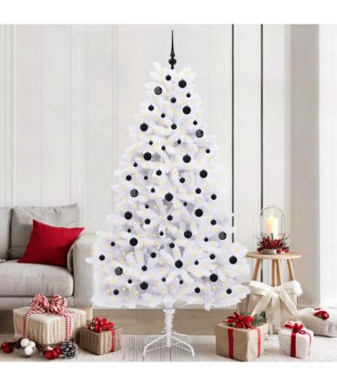 vidaXL Artificial Hinged Christmas Tree White 210 cm PVC and Steel — Colour: Black