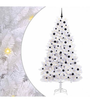 vidaXL Artificial Hinged Christmas Tree White 210 cm PVC and Steel — Colour: Black