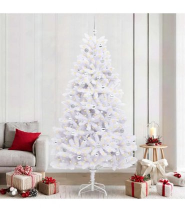 vidaXL Artificial Hinged Christmas Tree White 240 cm PVC and Steel — Colour: Silver