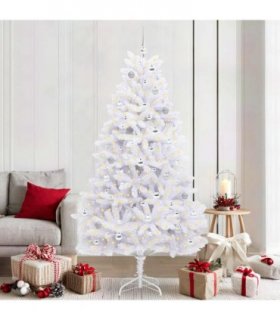 vidaXL Artificial Hinged Christmas Tree White 210 cm PVC and Steel — Colour: Silver