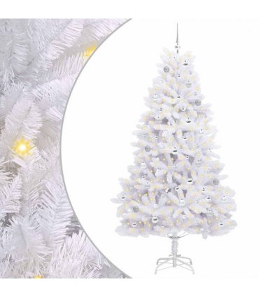 vidaXL Artificial Hinged Christmas Tree White 210 cm PVC and Steel — Colour: Silver
