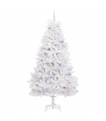 vidaXL Artificial Hinged Christmas Tree White 210 cm PVC and Steel — Colour: Silver
