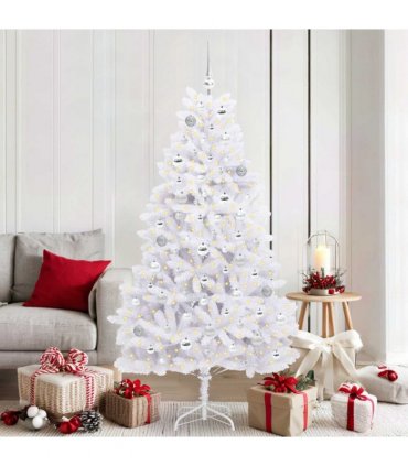 vidaXL Artificial Hinged Christmas Tree White 180 cm PVC and Steel — Colour: Silver