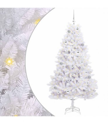 vidaXL Artificial Hinged Christmas Tree White 180 cm PVC and Steel — Colour: Silver