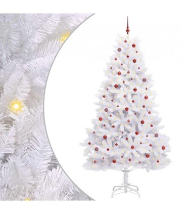vidaXL Artificial Hinged Christmas Tree White 270 cm PVC and Steel — Colour: Red