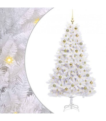 vidaXL Artificial Hinged Christmas Tree White 180 cm PVC and Steel — Colour: Gold