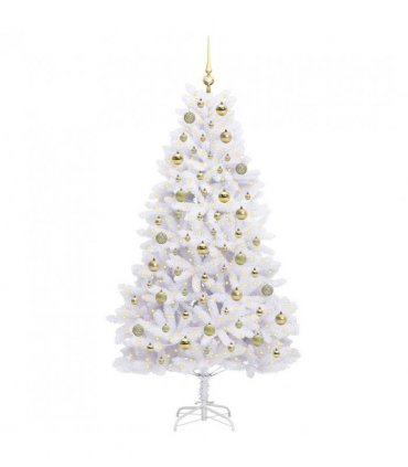 vidaXL Artificial Hinged Christmas Tree White 180 cm PVC and Steel — Colour: Gold