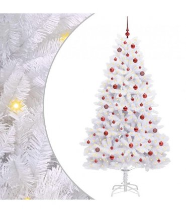 vidaXL Artificial Hinged Christmas Tree White 210 cm PVC and Steel — Colour: Red