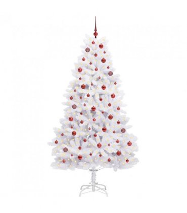 vidaXL Artificial Hinged Christmas Tree White 210 cm PVC and Steel — Colour: Red