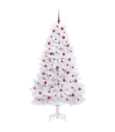 vidaXL Artificial Hinged Christmas Tree White 210 cm PVC and Steel — Colour: Red