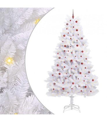 vidaXL Artificial Hinged Christmas Tree White 300 cm PVC and Steel — Colour: Red