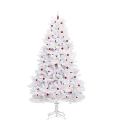 vidaXL Artificial Hinged Christmas Tree White 300 cm PVC and Steel — Colour: Red