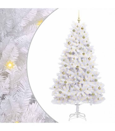 vidaXL Artificial Hinged Christmas Tree White 210 cm PVC and Steel — Colour: Gold
