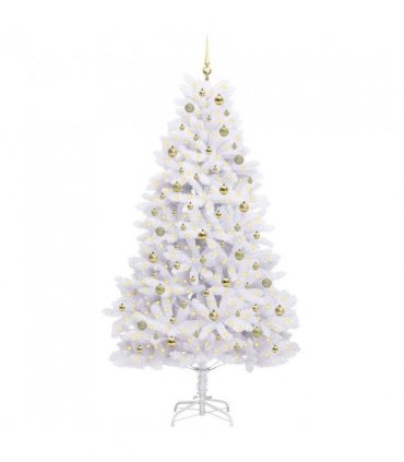 vidaXL Artificial Hinged Christmas Tree White 210 cm PVC and Steel — Colour: Gold