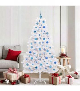 vidaXL Artificial Hinged Christmas Tree White 180 cm PVC and Steel — Colour: Blue