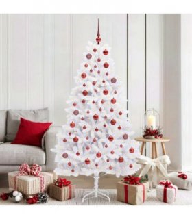 vidaXL Artificial Hinged Christmas Tree White 180 cm PVC and Steel — Colour: Red