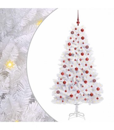 vidaXL Artificial Hinged Christmas Tree White 180 cm PVC and Steel — Colour: Red