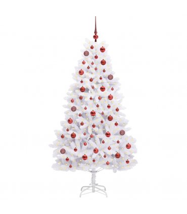 vidaXL Artificial Hinged Christmas Tree White 180 cm PVC and Steel — Colour: Red