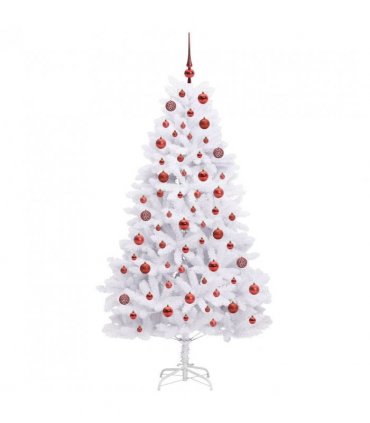 vidaXL Artificial Hinged Christmas Tree White 180 cm PVC and Steel — Colour: Red