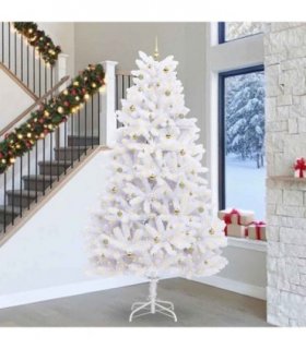 vidaXL Artificial Hinged Christmas Tree White 300 cm PVC and Steel — Colour: Gold