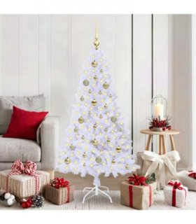 vidaXL Artificial Christmas Tree with Stand White 150 cm PVC and Steel — Colour: Gold — V0672010806