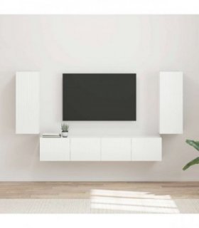 vidaXL TV Wall Cabinet Set 4 pcs High Gloss White Engineered Wood
