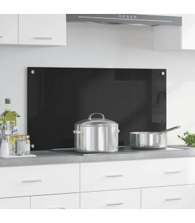 vidaXL Kitchen Backsplash Black 100 x 50 cm Tempered Glass — Size: 100 x 50 x 0.8 cm