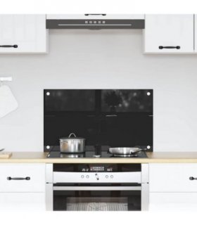 vidaXL Kitchen Backsplash Black 70 x 40 cm Tempered Glass — Size: 70 x 40 x 0.8 cm