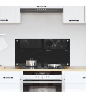 vidaXL Kitchen Backsplash Black 80 x 40 cm Tempered Glass — Size: 80 x 40 x 0.8 cm