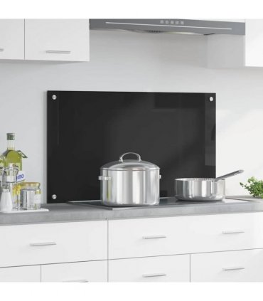 vidaXL Kitchen Backsplash Black 90 x 50 cm Tempered Glass — Size: 90 x 50 x 0.8 cm