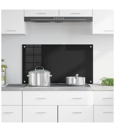 vidaXL Kitchen Backsplash Black 90 x 50 cm Tempered Glass — Size: 90 x 50 x 0.8 cm