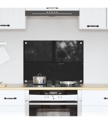 vidaXL Kitchen Backsplash Black 70 x 50 cm Tempered Glass — Size: 70 x 50 x 0.8 cm