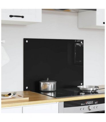 vidaXL Kitchen Backsplash Black 70 x 50 cm Tempered Glass — Size: 70 x 50 x 0.8 cm