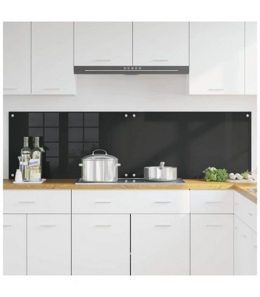 vidaXL Kitchen Backsplash 2 pcs Black 90 x 50 cm Tempered Glass — Size: 90 x 50 x 0.8 cm