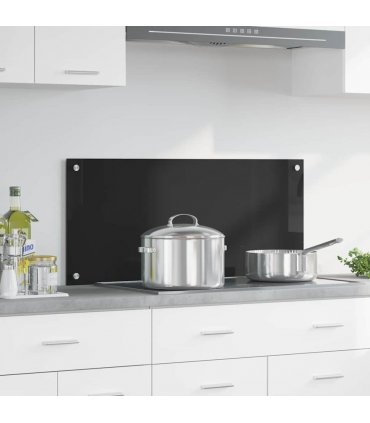 vidaXL Kitchen Backsplash Black 90 x 40 cm Tempered Glass — Size: 90 x 40 x 0.8 cm