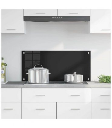vidaXL Kitchen Backsplash Black 90 x 40 cm Tempered Glass — Size: 90 x 40 x 0.8 cm