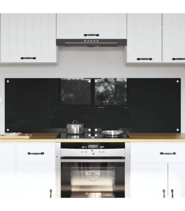 vidaXL Kitchen Backsplash 2 pcs Black 80 x 50 cm Tempered Glass — Size: 80 x 50 x 0.8 cm