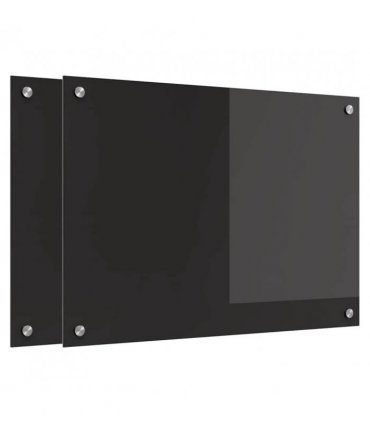 vidaXL Kitchen Backsplash 2 pcs Black 70 x 50 cm Tempered Glass — Size: 70 x 50 x 0.8 cm