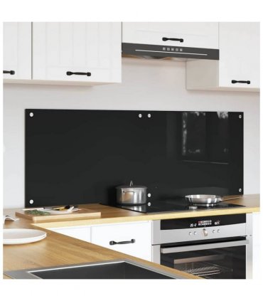 vidaXL Kitchen Backsplash 2 pcs Black 70 x 50 cm Tempered Glass — Size: 70 x 50 x 0.8 cm
